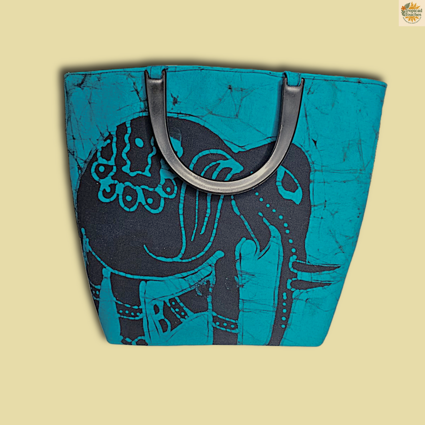 Handmade Sri Lankan Batik Tote Bag – Blue Print, Boho Cotton Top Handle Bag