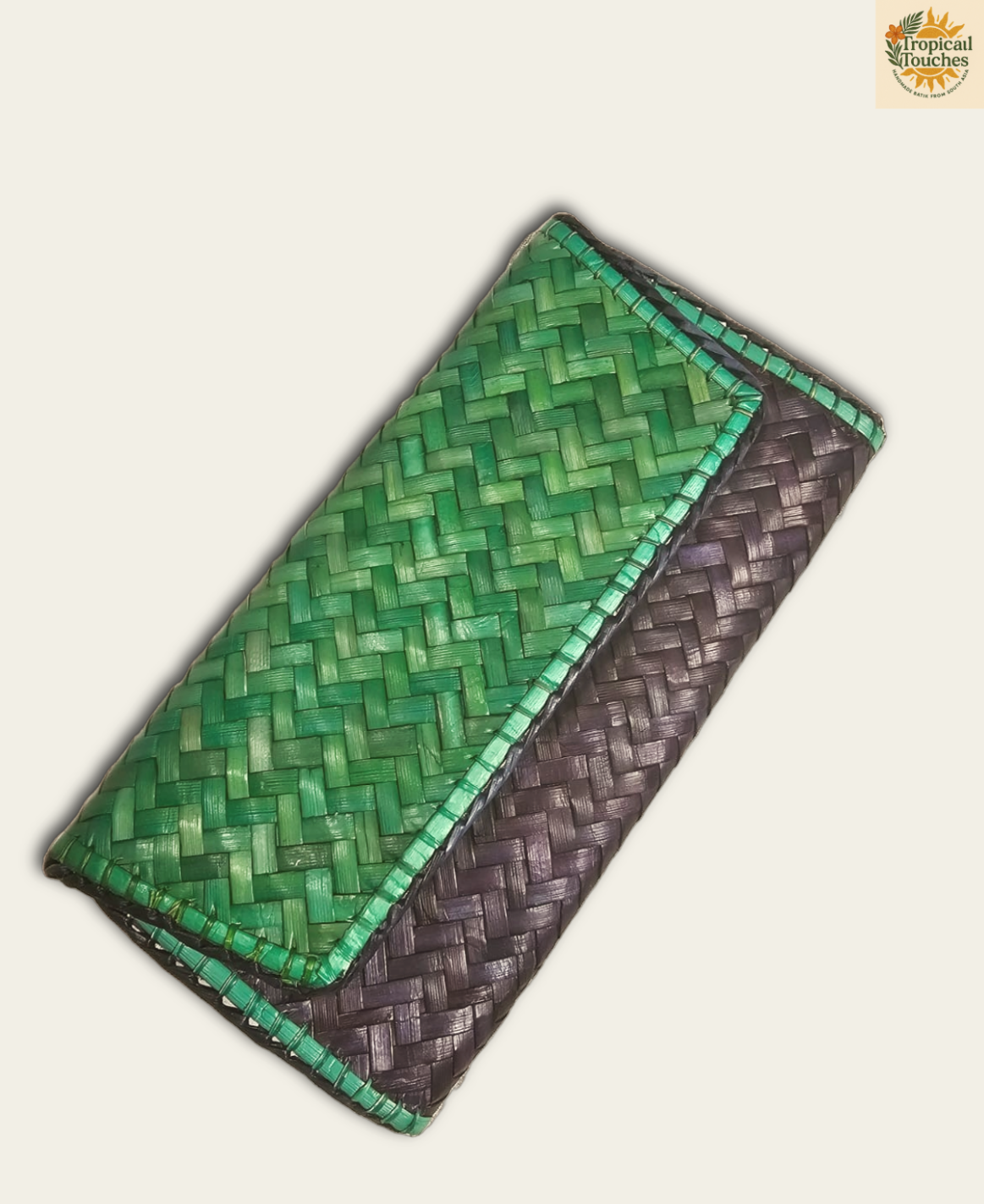 Handmade Woven Straw Clutch Purse – Dual-Tone Boho Bag | Artisan-Made, Lanka