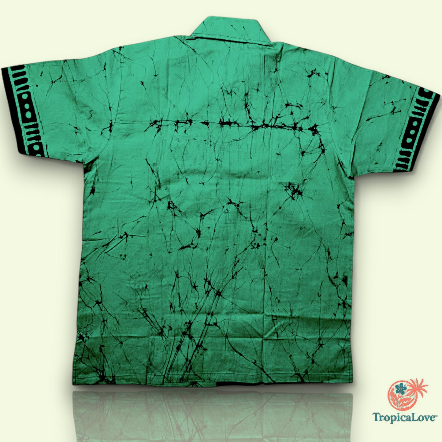 Short Sleeve Batik Style Button Collared Shirt Size (L), Tropical Theme