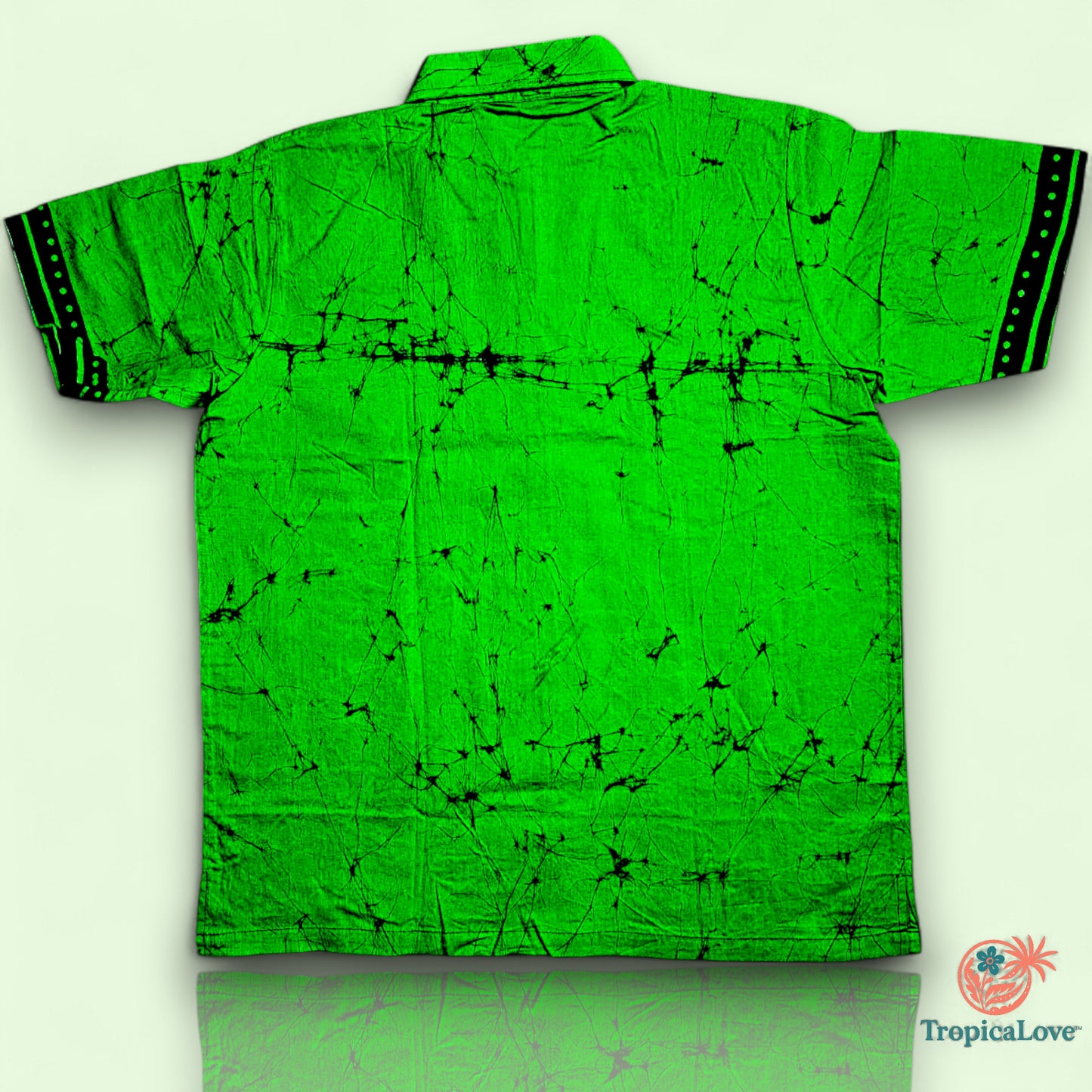 Short Sleeve Batik Style Button Collared Shirt Size (L), Tropical Theme