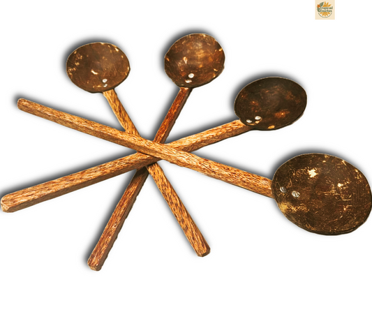 Handmade Coconut Shell Serving Spoons | Eco-Friendly, Teak-Handled