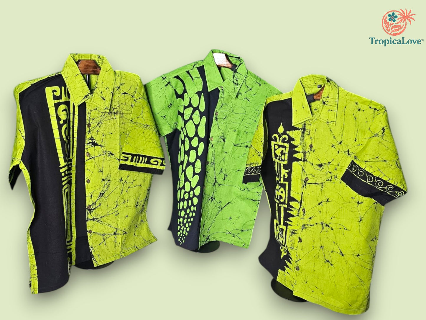 Short Sleeve Batik Style Button Collared Shirt Size (L), Tropical Theme