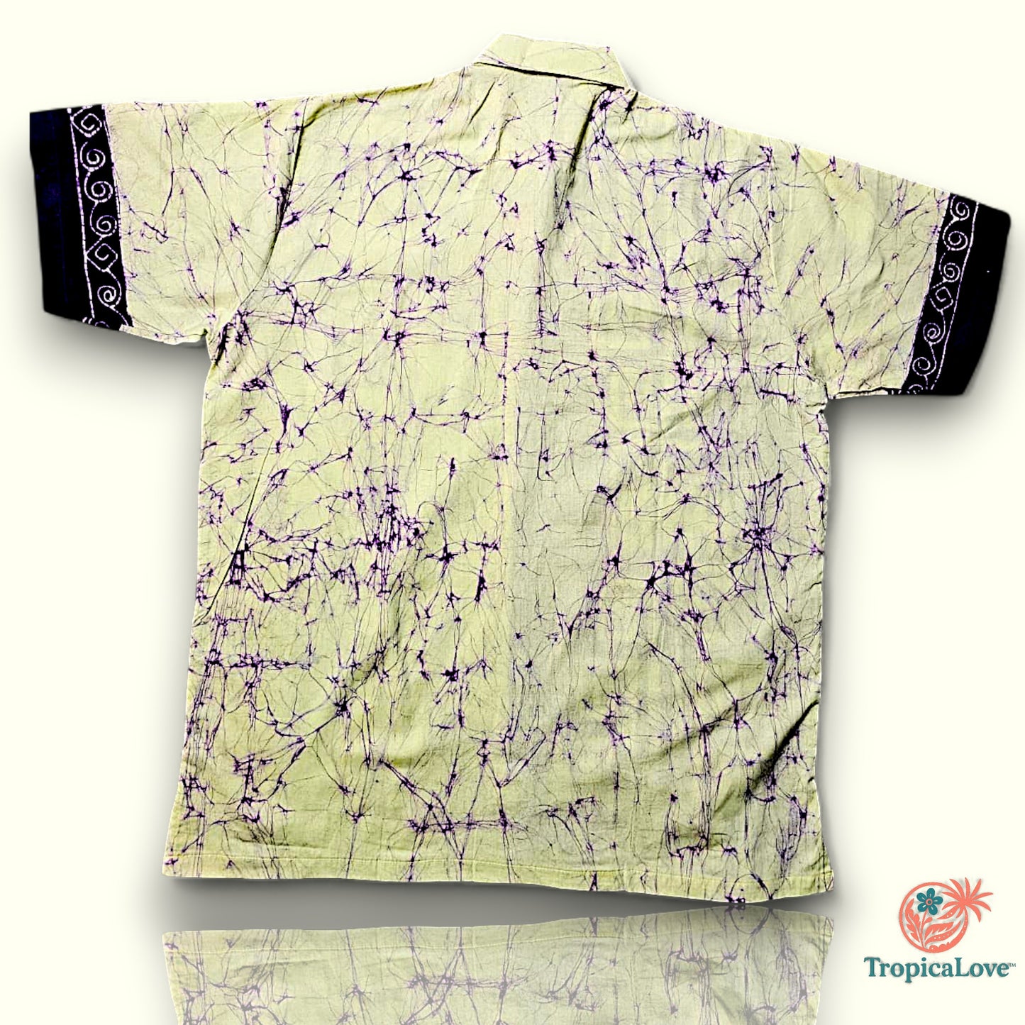 Short Sleeve Batik Style Button Collared Shirt Size (L), Tropical Theme