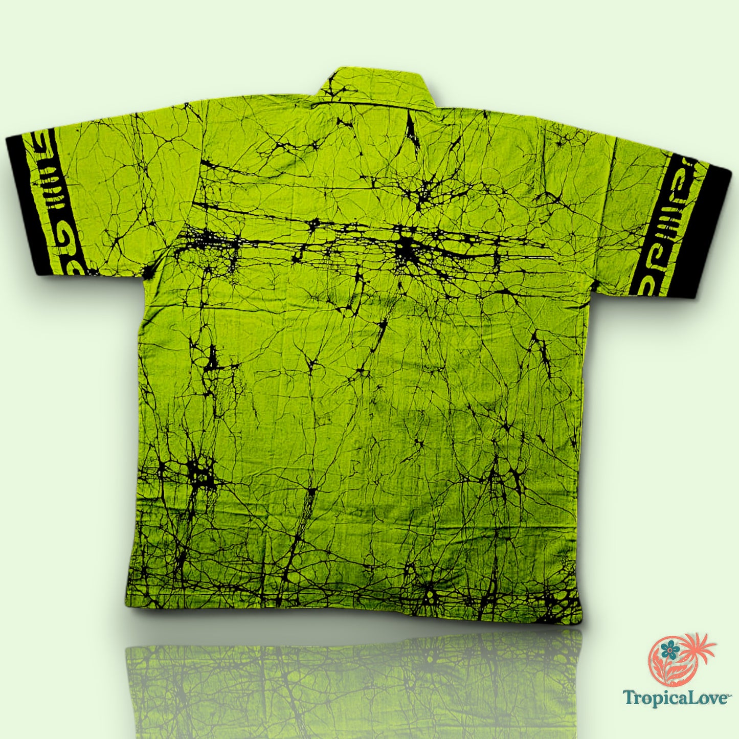 Short Sleeve Batik Style Button Collared Shirt Size (L), Tropical Theme