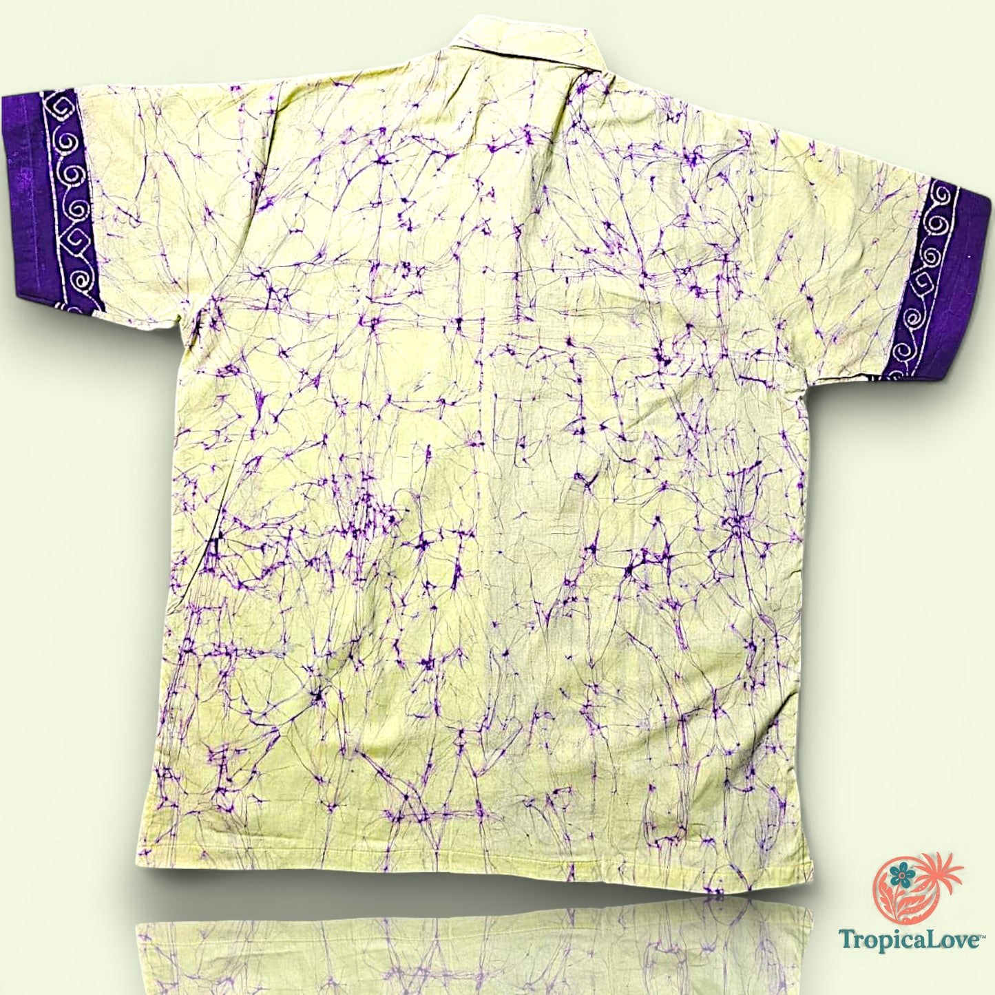 Short Sleeve Batik Style Button Collared Shirt Size (L), Tropical Theme