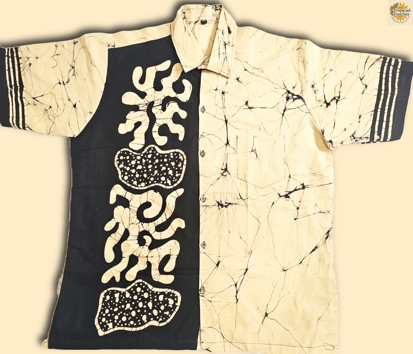 Short Sleeve Batik Style Button Collared Shirt Size (L), Tropical Theme